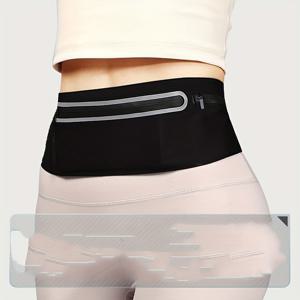 TEMU 초슬림 3포켓 탄성 허리 가방 - 조절 가능한 스트랩, 지퍼 잠금, 러닝, 하이킹, 사이클링에 적합한 경량 및 안전 - 블랙, 아웃도어 스포츠 액세서리, 세련된 디자인, 튼튼한 구조