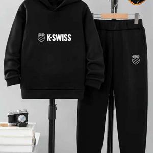 TEMU 두 팩 새로운 소년 스웨트셔츠와 바지 세트, 가을/겨울 두꺼운 플리스 따뜻한 스포츠웨어 투피스 수트, 재미있는 만화 프린트, 아이들을 위한, 야외 활동에 완벽함