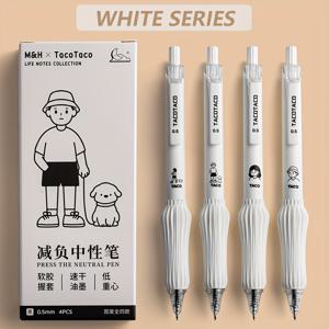 TEMU 4개/세트 창의적 소프트 컴포트 그립 젤 펜 0.5mm 니들 포인트 블랙 필기구 사무실 학교 학생 공부 시험 문구, 시험 준비,서명 펜,편안한 그립감, 디자인,고품질 젤,부드러운 잉크 흐름,미세한 팁 펜,다용도 펜,사무직 근로자,전문가용