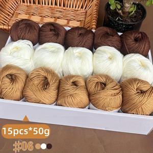 TEMU 750g, 15pcs 럭셔리 블렌드 얀 세트 - 삼색 조합 [약 750g/팩당 15볼], 소프트 라이트 베이지, 수제 얀, 담요, 스카프, 가디건, 숄 및 공예품에 적합|스카프