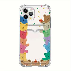 TEMU 컬러풀 베어 투명 고품질 카드 홀더 폰 케이스 - 아이폰 17, 17 Air, 17 Pro, 17 Pro Max, 16, 15, 14, 13, 12, 11 Pro Max, Plus, X, XR, XS Max, 7, 8 Plus, SE 시리즈 호환, 생일, 발렌타인데이, 남자친구 선물로 완벽