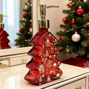 TEMU 크리스마스 디자인 유리 샴푸/컨디셔너/바디워시 병 - 레드 & 골든 패턴, 짜서 사용하는 휴대용 리필형 용기 (뚜껑 포함), 크리스마스 선물, 가정 또는 외출 시 사용을 위한 손세척 전용, 거품펌프용기, 화장품공병, 샴푸통 공병, 바디워시통, 샴푸용기, 샴푸 공병, 액체 비누 디스펜서