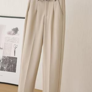 TEMU 여성용 하이웨이스트 노화 방지 크롭 슈트 바지 | 부드러운 원단, 사무실 및 데일리룩에 적합, 세탁기 사용 가능, 단색, 시크한 스타일, 벨트 미포함