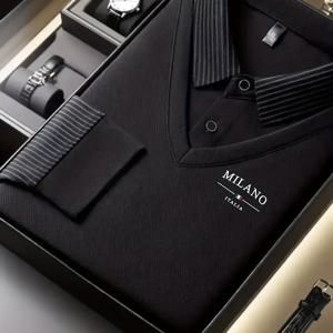 TEMU 남성용 블랙 니트 스웨터 | 긴소매, 이중 레이어 디자인, 밀라노 로고 패치가 있는 하이 칼라, 골프, 비즈니스 캐주얼 및 일상복에 적합 - 세탁기 사용 가능, 골프 애호가 및 사무직 전문가를 위한 완벽한 선물