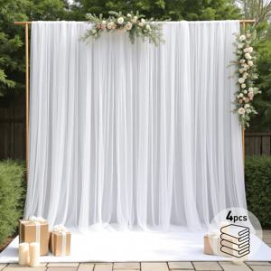 TEMU 4개 순백색 로드 포켓 쉬어 커튼, 웨딩 배경, 생일 파티 배경 스트리머, 가든 파티 배경, 실내 창문, 이벤트 배경, 사진 배경, 미혼녀 파티 배경, 크리스마스 파티 배경, 데이 배경, 기념일 장소 장식 등|커튼봉