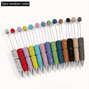 TEMU 7개입 단색 풀 라인스톤 비즈 펜, 학교용 볼펜, 선생님과 친구를 위한 생일 선물, 플라스틱 소재, 검정 잉크, 리트랙터블, 학생용 필기구, 선생님 사무용 문구, 재미있는 볼펜, 학생용품,선생님 선물,비즈 디자인,장식용 펜,내구성 있는 소재,수납식 메커니즘,리트랙터블 펜,필기구,사무직 근로자,선물 구매자