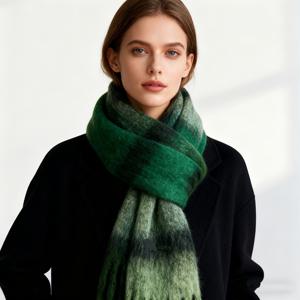 TEMU 한국 스타일 그린 겨울 스카프 숄 랩 - 두꺼운 방풍 태슬 프린지 트림, 부드럽고 따뜻한 넥 랩, 추운 날씨용 / 한국 패션 액세서리 (그린) - 다용도 쇄골부터 허리까지
