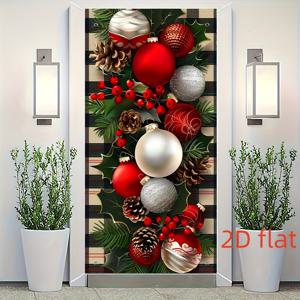 TEMU 2D 플랫 - 폴리에스터 재질의 2D 플랫 배너가 특징인 크리스마스 도어 데코 1개. 크리스마스 트리 볼, 장식품, 소나무 실은 포함되어 있지 않습니다. 전기가 필요 없습니다. 이 제품은 2D 도어 배너를 위한 메리 크리스마스 포토 부스 소품으로 사용됩니다.