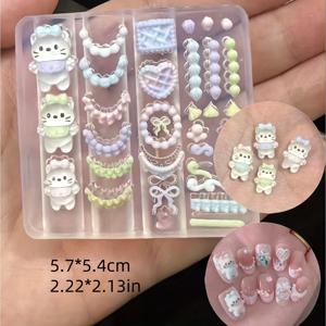 TEMU 레이스 디자인과 초경량 클레이 모양의 작은 곰돌이 모양이 특징인 창의적인 3D 네일 실리콘 몰드