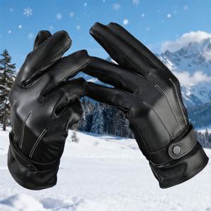 TEMU 바람을 막는 합성 인조 가죽으로 제작된 터치스크린 겨울 장갑 한 쌍. 플러시 안감으로 따뜻하고 편안하며 신축성이 뛰어나 야외 사이클링 및 활동에 적합합니다. 전기 불필요, 겨울 장갑.