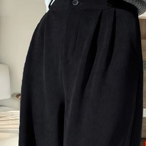 TEMU 한국 스트리트 스타일 여성용 와이드 레그 팬츠, 가을/겨울용 패션 코듀로이 루즈 버튼업 트라우저, ASD|냉장고바지|바지|여성의류