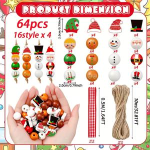 TEMU 64/96개 나무 크리스마스 공예 키트 - 진저브레드 맨, 눈사람, 엘프 & 산타 비즈 포함 - DIY 가랜드, 리스 & 트리 장식용 끈 & 리본 - 파티 공예 용품
