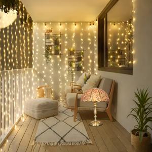 TEMU 300 LED 요정 커튼 조명, 8가지 조명 모드, 충전식, 발렌타인데이, 크리스마스, 결혼식, 생일 파티 장식, 조명 할로윈, 크리스마스 장식에 적합 (배터리 미포함)