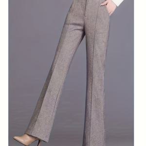 TEMU 여성용 하이웨이스트 플레어 팬츠 - 우아한 긴 바지, 버튼 클로저, 가을/겨울용 비침 방지 원단, 포멀 & - 여성용 프로페셔널 팬츠 (직장, 사무실, 파티, 캐주얼 복장) - 간편한 관리 드레스 팬츠|여성원피스|냉장고바지|오피스룩