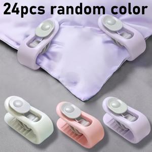 TEMU 24개 미끄럼 방지 침구 클립 - 필요 없는 잠금, 멀티 컬러 (핑크, 그린, 퍼플, 회색, 브라운, 오렌지, 레드, 옐로우, 청록색, 라벤더, 민트) - 시트, 커튼, 옷용 - 침구 정리, 시트 클립, 장식 클립, 튼튼한 클립