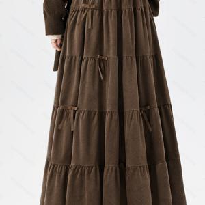 TEMU 여성용 우아한 A라인 맥시 스커트 - /중성 톤, 플레어 밑단 & 러플 허리 밴드, 가을/겨울용 롱 포멀 & 데일리 드레스, 오피스, 파티, 캐주얼 의상 - 신축성 없는 원단, 오피스룩, 고품질 스티칭, 스타일리시 하의, 패션 애호가|여성원피스