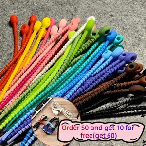 TEMU 주문 50개 구매 시 10개 증정 - 재사용 가능한 케이블 정리기 60개, 올챙이 케이블 타이 | 다목적 백 클립, 식품 보관 클립, 헤드폰, 데이터 케이블용 DIY 케이블 정리기, 감는 도구, 보관함, 레이스, 코드 관리, 지퍼, 타이 (랜덤 색상)