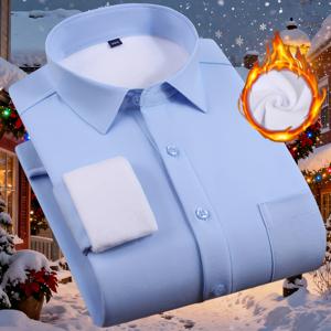 TEMU 남성용 기모 셔츠 - 긴소매 포멀 & 데일리 버튼업 셔츠, 가슴 포켓, 신축성 없는 원단, 사무실, 파티, 캐주얼 의상 - 겨울 의류 필수품, 파티 복장, 클래식 디자인, 튼튼한 구조, 프로페셔널 복장