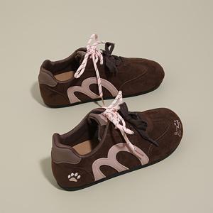 TEMU 여성용 한국 스타일 로우탑 스니커즈 - 고양이 패턴 레이스업 캐주얼 신발, 상단 & 쿠션 PVC 밑창, 사계절 한류 패션 신발|여성운동화