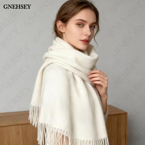 TEMU 여성용 두꺼운 겨울 스카프 숄 - 럭셔리 화이트 웜 랩, 추운 날씨에 적합, 손세탁 가능, 우아한 라이트 베이지 톤, 크리스마스/생일 선물