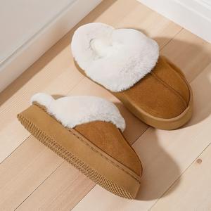 TEMU 남녀 겨울 슬리퍼 - 플러시 인조 모피 칼라 & 아치 지지, 부드러운 기모 안감 & 튼튼한 PVC 밑창의 두꺼운 따뜻한 홈 슈즈 - 사계절 실내/외용