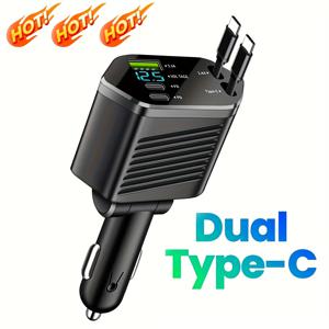 TEMU 120W 고속 자동 감김 차량용 충전기 (자동 감김 케이블 2개 & USB 포트 포함) - 차량, 휴대폰, 태블릿, 노트북용 휴대용 파워 어댑터 - 내구성 좋은 ABS 구조, 배터리 없음