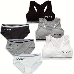 TEMU 6pcs 소녀용 브라 및 속옷 세트 13Y-15Y 청소년 소녀용 스포츠 브라 및 란제리 탱크 탑에 적합합니다