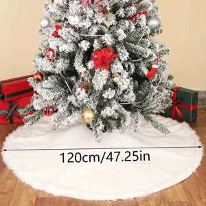 TEMU 고급스러운 화이트 인조 토끼 털 느낌 크리스마스 트리 스커트 - 풀 커버리지 라운드 타이 클로저, 부드러운 눈 장식, 크리스마스 트리 베이스용, (표준 트리 호환, 선물 보관 가능)