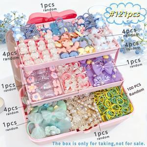 TEMU 121피스 - 초고급 헤어 액세서리 세트, 정교한 꽃, 귀여운 리본, 반짝이는 다양한 요소, 컬러풀 헤어 밴드. 일상 속 세련미를 더하고 다양한 헤어 액세서리 욕구를 충족시켜보세요