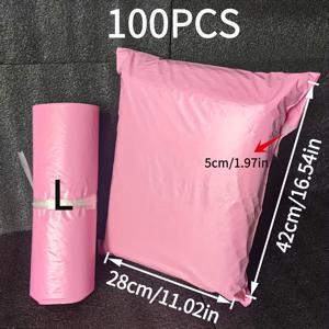 TEMU 100개 핑크 택배백, 우편백, 택배봉투 보관백, 접착식 플라스틱 포장백. 5가지 사이즈, 대형 패키지 및 의류 포장 운송에 적합