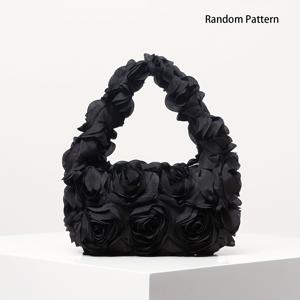 TEMU 유니크 핸들 디자인 | 우아한 로즈 패턴 이브닝 클러치 - 지퍼 클로저가 있는 세련된 폴리에스터 가방, 웨딩 & 파티에 완벽 - 데이를 위한 달콤하고 로맨틱한 여성용 가방, 다양한 색상 제공, 우아한 핸드백