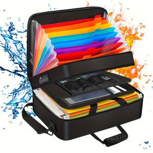 TEMU 방화 A4 문서 보관 정리함, 멀티포켓 아코디언 확장형 파일 폴더 - 고품질 헤비듀티 소재, 대용량 방화 안전 지퍼 구획 및 상단 접근 - 사무실, 가정, 법률 문서, 기록 보관에 적합한 헤비듀티 파일 정리함 - 레터/A4 용지 호환 - 변호사, 회계사, 기록관리사에게 이상적인 보안 문서 보관함