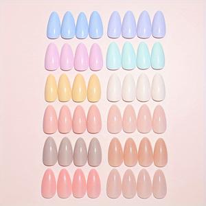 TEMU 288개 혼합 중간 길이 아몬드 모양 네일 팁, 살롱 또는 홈 DIY용 아크릴 풀 커버 인조 손톱 세트 및 보관함 포함 여성 선물용|네일팁