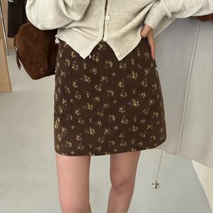 TEMU [자체 디자인 버전] 아메리칸 빈티지 스몰 플로럴 A라인 스커트, 하이웨이스트 다용도 슬림핏 미니 스커트 (소녀스러운 키에 적합), 백 지퍼 디자인.