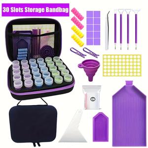 TEMU 새로운 페인팅 보조 도구 세트 30개/60개, 펜 보관함 및 스티커 아티팩트 드릴 디스크 클레이 조합 세트, 크로스 스티치 공예용 수공예 보석 보관 가방, 네일 아트 도구 세트 휴대용 보관 가방