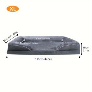 TEMU 특대형 강아지 침대 | 사이드, 미끄럼 방지 바닥, 세탁 가능한 탈착식 커버, 회색 폴리에스터 소재의 정형외과용 에그 크레이트 폼