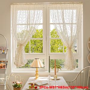 TEMU 2개 세트 프렌치 컨트리 스타일 작은 창문 커튼, 자수 꽃 장식, 우아한 빈티지 레이스 특징, 주방 및 식당에 적합, 커피 커튼으로 사용 가능, 농가 스타일 장식용 로드 포켓 상단 디자인.