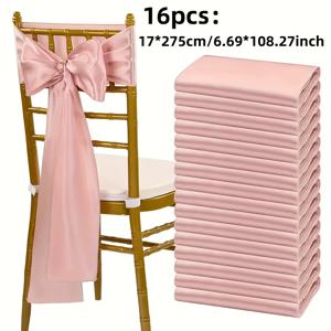 TEMU 16개 팩 새틴 의자 새시 17x275cm, 핑크색 나비 넥타이, 웨딩 리셉션, 연회, 파티 장식, 이벤트 장식, 데이, 생일 축하, 조립 필요 없음, 폴리에스터 원단