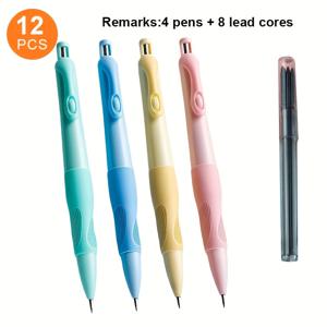 TEMU 올바른 자세를 유지하는 자동 연필 4개와 8개의 연필심, 올바른 그립 자세, 부드러운 접착감, 두꺼운 연필심, 쉽게 부러지지 않음, 학생들의 펜 그립 교정, 스케치, 만화 디자인, 글쓰기, 서예 연습 등에 적합, 발렌타인데이