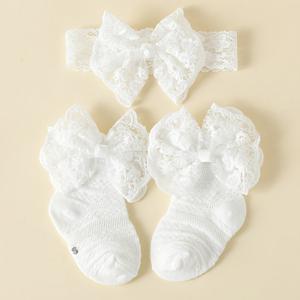 TEMU 봄, 가을용 레이스 빅 리본 아기 양말 세트, 작은 공주님에게 완벽합니다.