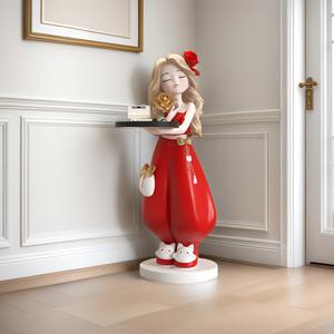 TEMU 환상적인 레진 소녀 피규어 - 거실, TV 스탠드 또는 소파 사이드 테이블용 판타지 홈 데코 - 골든 액센트가 있는 사랑스러운 빨간 드레스, 전기 불필요, 완벽한 집들이 선물, 거실 장식품 | 유쾌한 디자인 | 레진 조각품, 환상적 인테리어