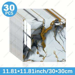TEMU 30pcs 글램 스타일 Marble 패턴 자체 접착 벽 타일, 방수 플라스틱 3D 패널, 거실, 욕실, 주방, 사무실용 거치형 마감 - 11.81x11.81 인치, 주방 백스플래시 타일