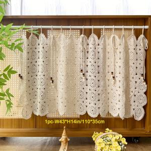 TEMU 러스틱 스타일의 작은 커튼 1개. 미국 컨트리 홀우이 코바늘 뜨개질 디자인으로, 주방 창문에 반창을 위한 하프 커튼으로 이상적이며, 탑퍼 타이 탑 드레이퍼리 단일 패널.