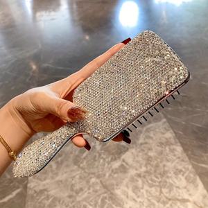 TEMU 1개 반짝이는 라인스톤 에어 쿠션 헤어브러시 - 정전기 방지, 두피 마사지 빗으로 매끄러운 머리용, 모든 모발 타입에 완벽한 글리터 블링 디자인, 스타일리시 헤어케어 도구, 우아한 헤어 브러쉬, 내구성 있는 플라스틱 브러시