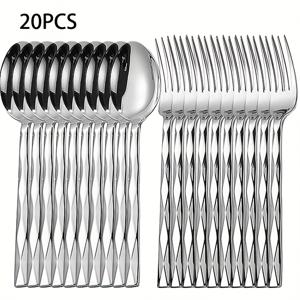 TEMU 20피스 럭셔리 실버웨어 세트, 은색/금색 샐러드 포크와 스푼 세트, 컷 패턴의 우아한 모던 스타일, 식탁용품, 연회 및 결혼식에 적합, 식기세척기 사용 가능