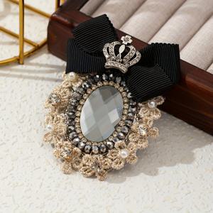 TEMU 1개 우아한 빈티지 라인스톤 리본 & 크라운 브로치 핀 - 반짝이는 수제 패브릭 크라운 배지, 여성용, 파티 웨딩 데일리 아웃핏, 선물용 액세서리