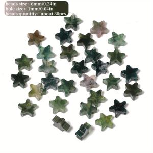 TEMU 30개 6mm 별 모양의 이끼 녹색 마블 스톤 비즈 - DIY 주얼리 만들기용 자연석 광택 스페이서 비즈, 목걸이 팔찌 제작, 독특한 선물 아이디어, 천연석 구슬