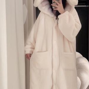 TEMU 여성용 겨울 잠옷, 귀여운 긴팔 잠옷으로, 털옷 토끼 디자인, 포근한 스웨터 재킷으로 편안하게 휴식.|여성원피스|파자마