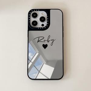 TEMU 휴대폰 케이스 - 이름과 하트 모양 디자인으로 맞춤 제작 가능한 폰 케이스, 아이폰 11부터 17 Pro Max까지 호환. 반사 미러 패턴의 스타일리시한 케이스는 보호 커버 역할도 합니다.