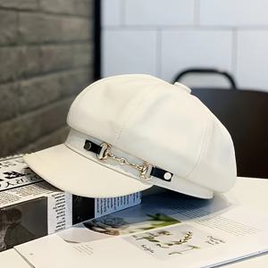 TEMU 일본 스타일 캐주얼 스위트 쿨 메탈 버클 베레모 여성용, 봄/가을 핫셀링 빈티지 베레모로 얼굴을 작게 보이게 하는 화가 베레모 도매